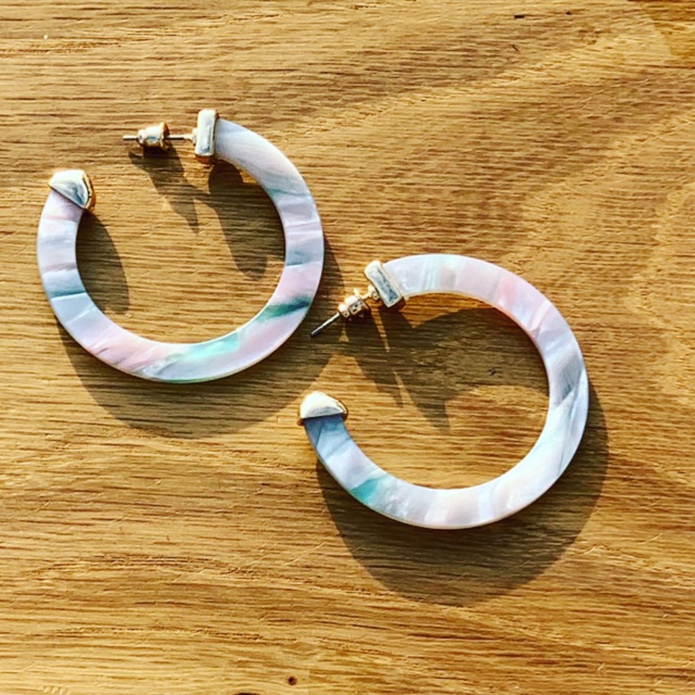Acrylic Resin Hoop Earrings Tie Dye Rainbow Gold